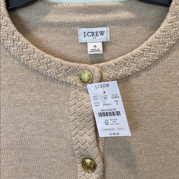 J. Crew Light Heather Khaki Cotton Cardigan Sweater Lady Jacket Size Small NWT - Picture 7 of 9